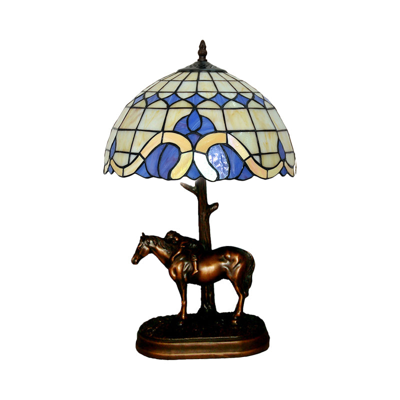 Tiffany-Style Resin Horse Table Lamp: Stained Glass Night Light With Grid Shade