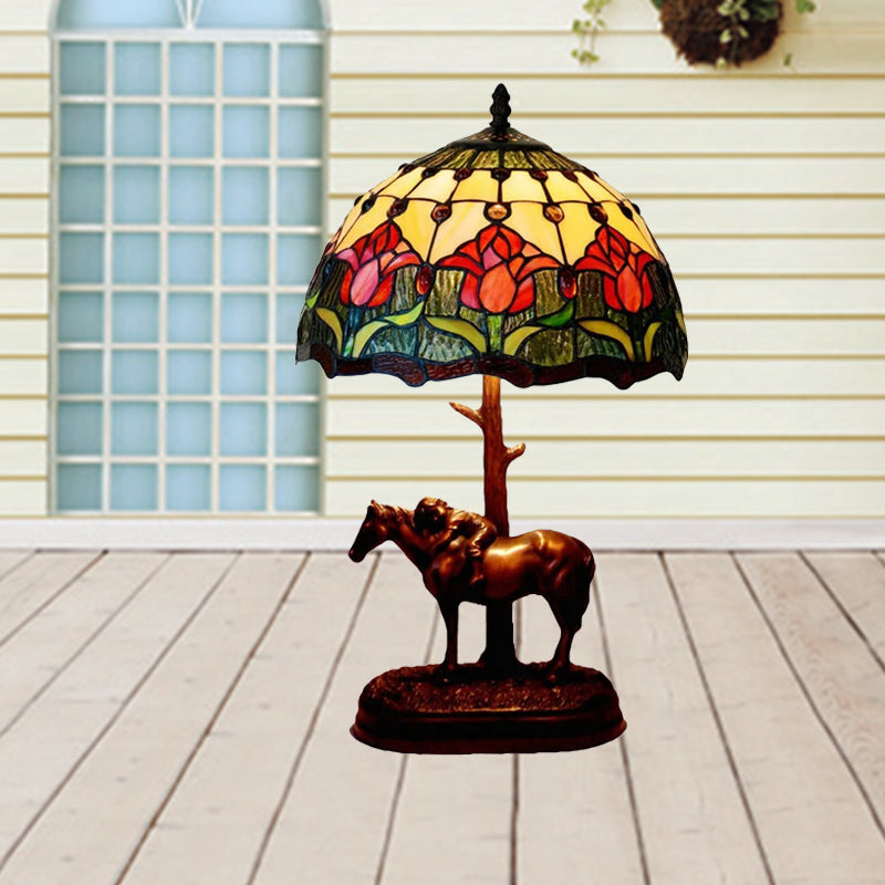 Stained Glass Flowering Bud Night Lamp - Tiffany Style 1-Light Coffee Table Lighting With Kids Horse