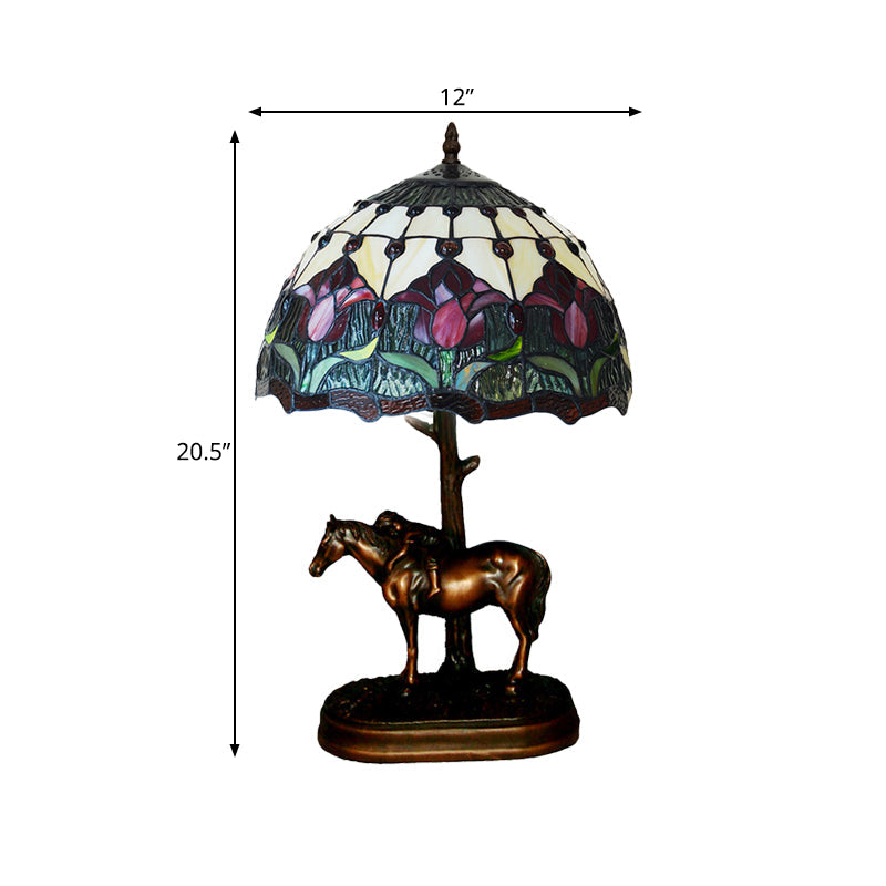Stained Glass Flowering Bud Night Lamp - Tiffany Style 1-Light Coffee Table Lighting With Kids Horse