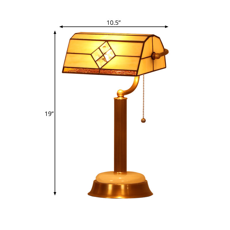 Yellow Glass Tiffany Nightstand Light With Swivel Arm - Half-Prism Pull Chain Table Lamp