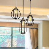 Antique Black Iron Pendant Light With 3 Cages - Adjustable For Living Room Ceiling