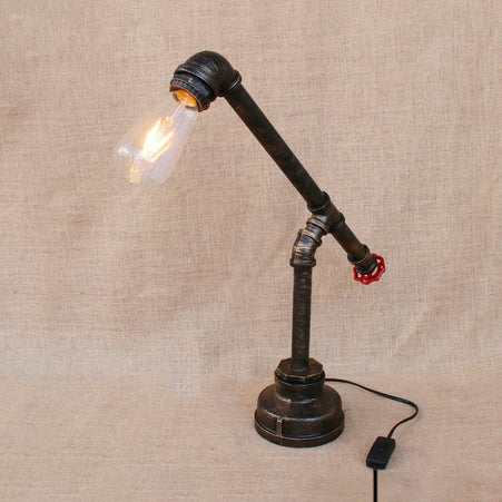 Vintage Bronze Finish Table Lamp With Bare Bulb And Valve Wheel Design