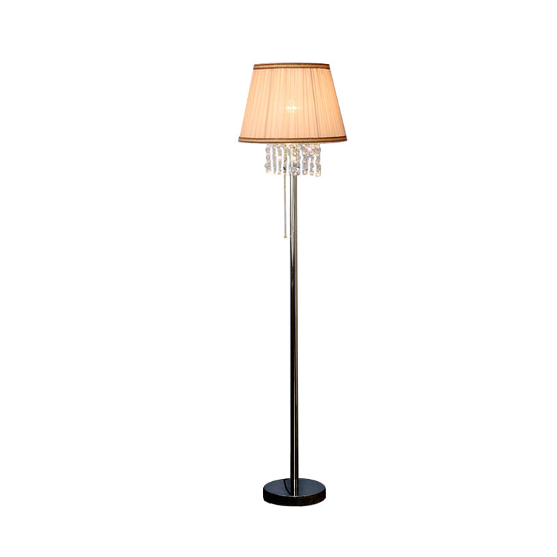 Modern Coffee Fabric Floor Lamp With Crystal Draping - 1-Light Reading Light For Living Room