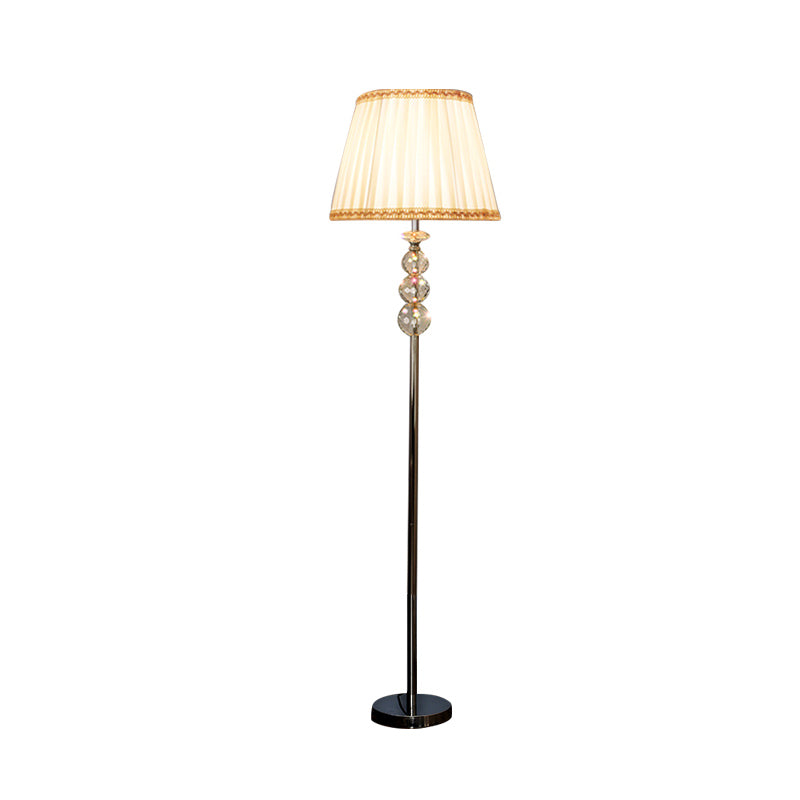Modern Yellow Floor Standing Lamp With Crystal Accent - Braided Trim & Pleated Fabric