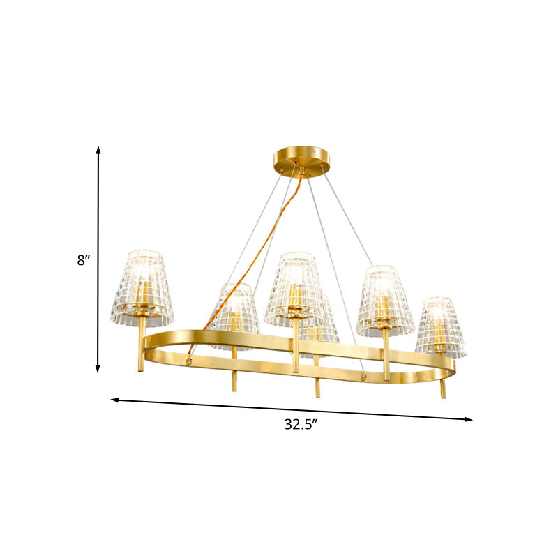 Gold Gridded Crystal Island Pendant Light With 6 Traditional Bulbs For Dining Room