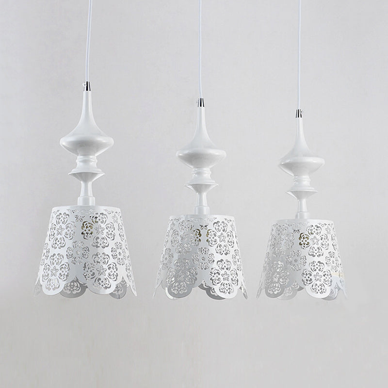 Iron White Scalloped 3-Bulb Hanging Pendant Lamp With Hollowed Out Design - Pastoral Ceiling Light