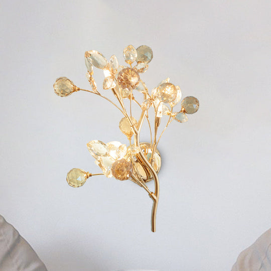 Modern Beveled Crystal Gold Wall Sconce Light Branch With 3 Heads- Stylish Lighting Fixture