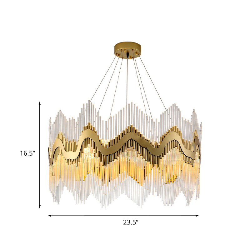 Postmodern Ruffle Edge Crystal Chandelier With Brass Finish - 8-Head Suspension Light For Living