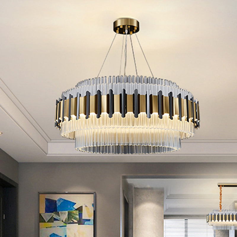 Minimalistic Black And Gold K9 Crystal Ceiling Lamp With Led Chandelier Light Fixture Black-Gold