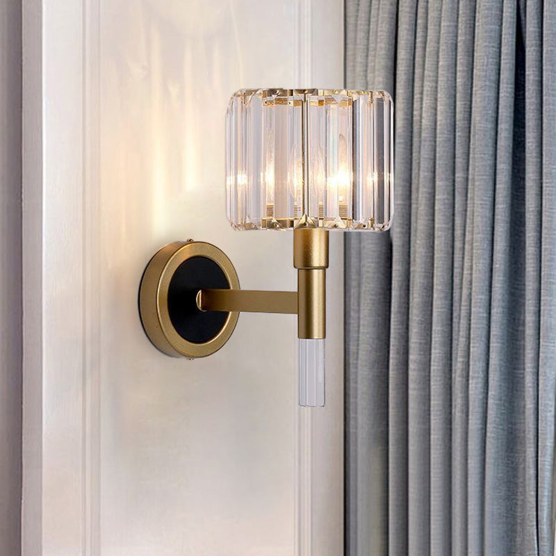 Contemporary Gold Wall Mount Sconce With Clear K9 Crystal - Column Living Room Light
