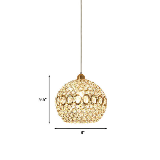 Sleek Crystal Gold Pendant Light: Stylish Single Bulb Spherical Suspended Fixture For Bedrooms