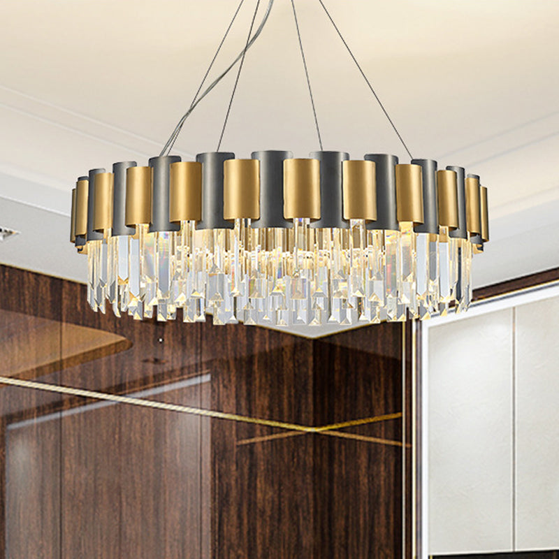 Postmodern Clear Crystal Chandelier: Round Dining Room Pendant With 8 Bulbs In Black And Gold