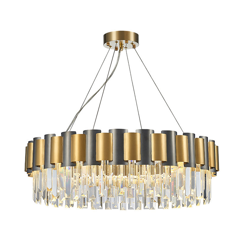 Postmodern Clear Crystal Chandelier: Round Dining Room Pendant With 8 Bulbs In Black And Gold