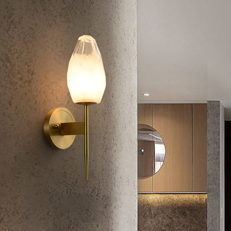 Led Diamond Wall Lamp: Sleek Brass 1-Head Fixture With Clear Glass - Perfect For Bedside Gold