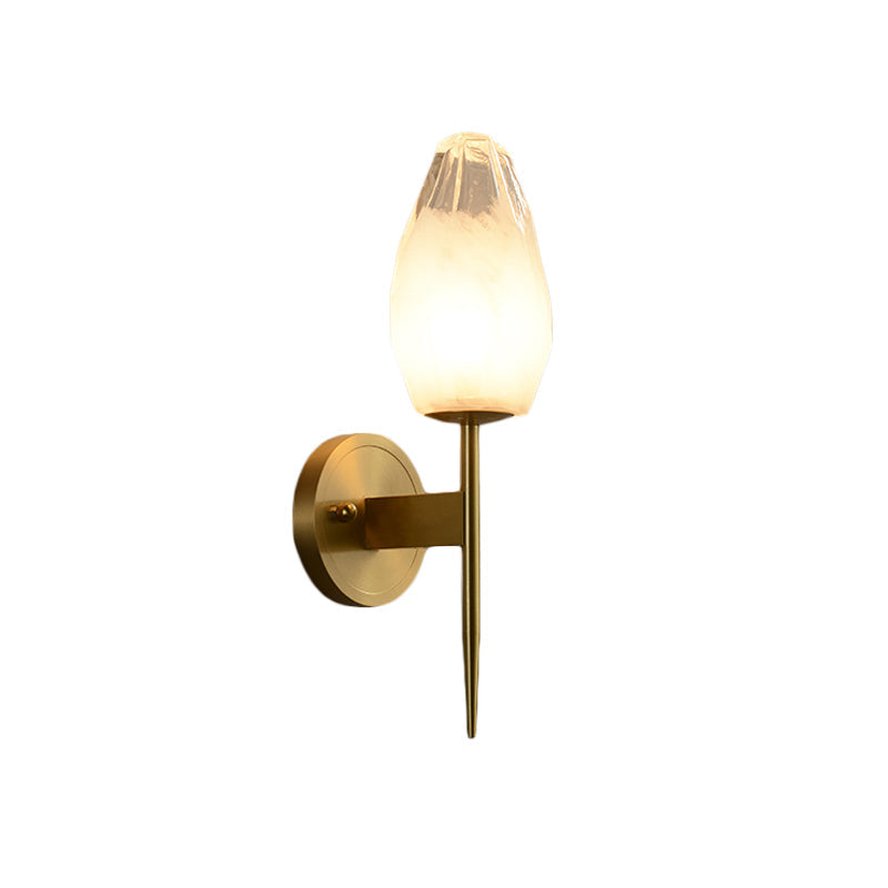 Led Diamond Wall Lamp: Sleek Brass 1-Head Fixture With Clear Glass - Perfect For Bedside