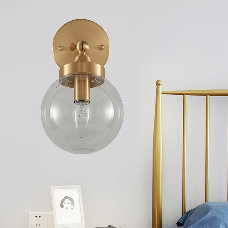 Rotatable Bedroom Wall Lamp In Brass With Clear Glass And Modernist Ball Design