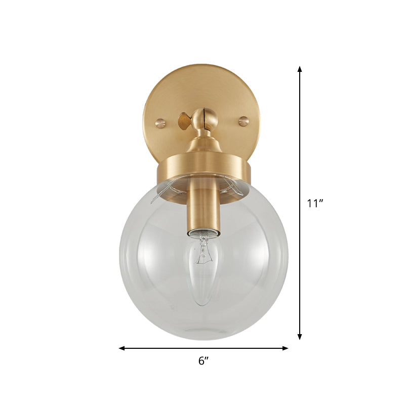Rotatable Bedroom Wall Lamp In Brass With Clear Glass And Modernist Ball Design