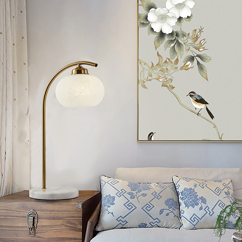 Stylish White Glass Table Lamp With Brass Finish For Study Room