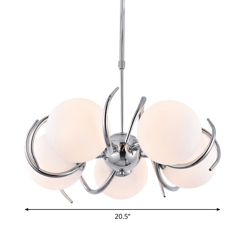 Modern Cream Glass Pendant Chandelier with Spherical Design - 5-Head Chrome Twisted Hanging Light Kit