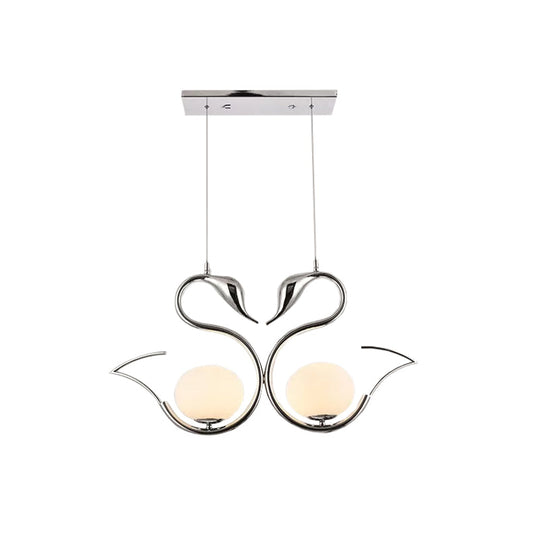 Modern Metal Swan Shape Pendant Light With Orb White Frosted Glass Shade