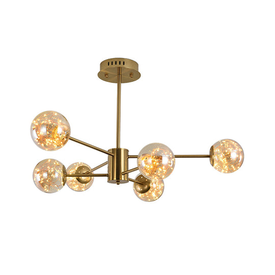 Modern Amber Glass Ball Chandelier - Stylish Brass Sputnik Suspension Light for Dining Room