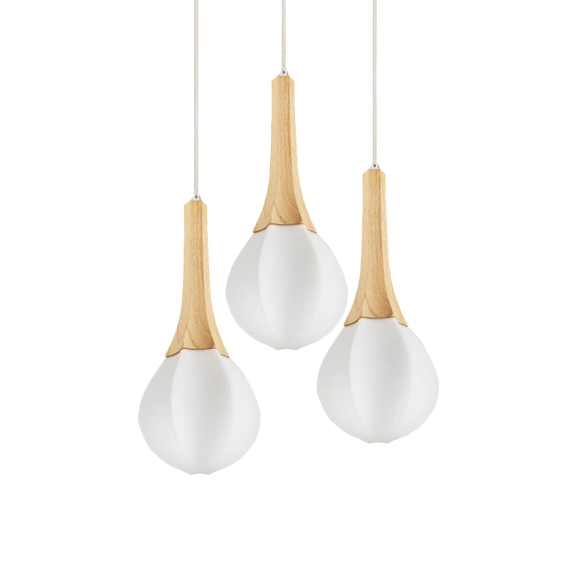 Frosted Glass Ice Cream Shape Pendant Light with Wood Ceiling Fixture and 3 Bulbs