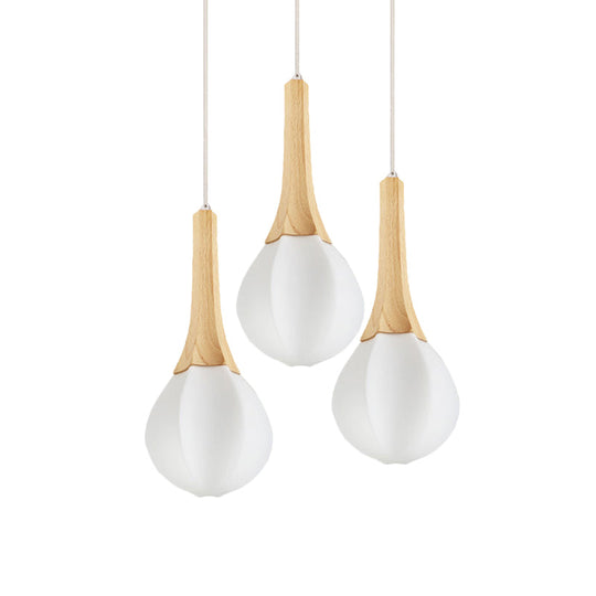 Ice Cream-Shaped Multi-Light Pendant: Modern Frosted White Glass 3-Bulb Wood Ceiling Fixture