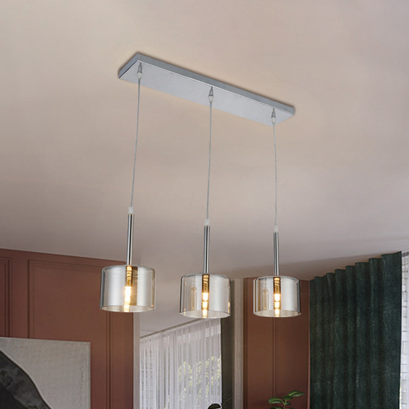 Modern Chrome Suspension Light with Clear Glass Shades - Ideal for Restaurants (3-Bulb)