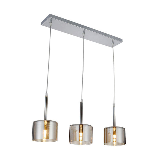 Modern Chrome Pendant Light With Clear Glass Drum Shade - 3 Bulb Multi-Suspension For Restaurants