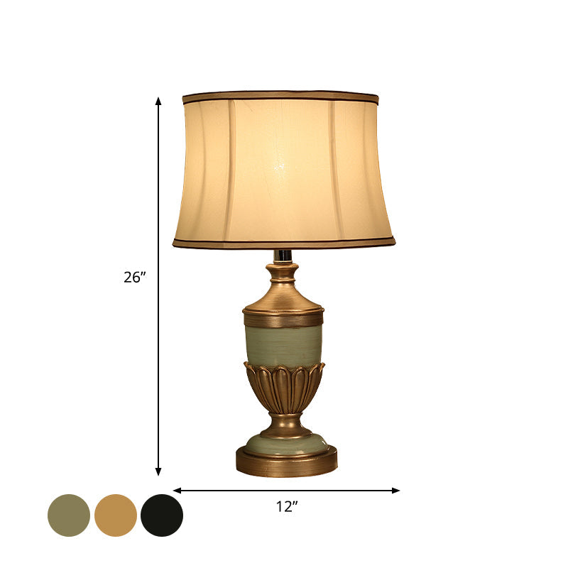 Vintage Drum Desk Lamp With Fabric Night Table Lighting - 1 Head Black/Brown/Green Pot Base