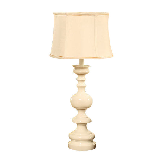 Erika - White Nightstand Lamp with Baluster Base: Traditional Style Drum Shade