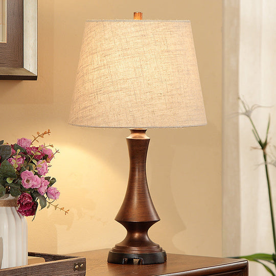 Fabric Desk Lighting: Countryside Black/Brown Conical Night Light Brown