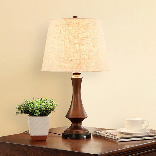 Julia - Countryside 1 Head Fabric Desk Lighting Countryside Black/Brown Conical Bedroom Night Light with Slender Base