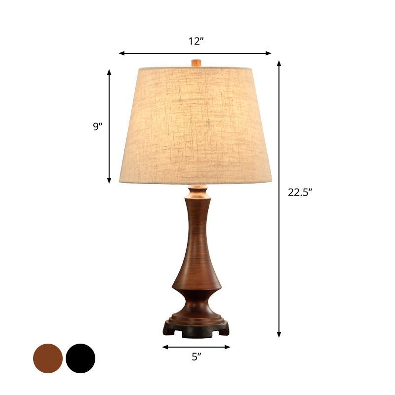 Fabric Desk Lighting: Countryside Black/Brown Conical Night Light