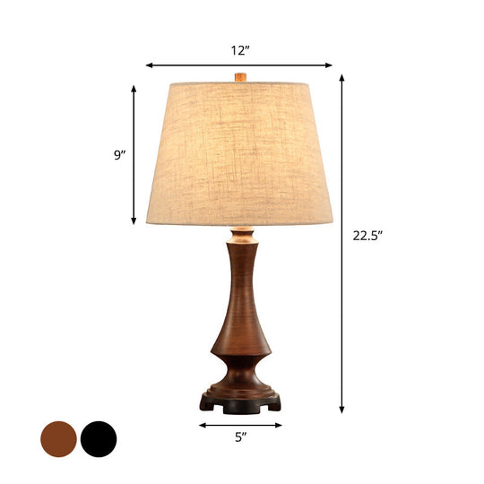 Fabric Desk Lighting: Countryside Black/Brown Conical Night Light