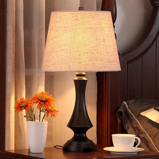 Julia - Countryside 1 Head Fabric Desk Lighting Countryside Black/Brown Conical Bedroom Night Light with Slender Base