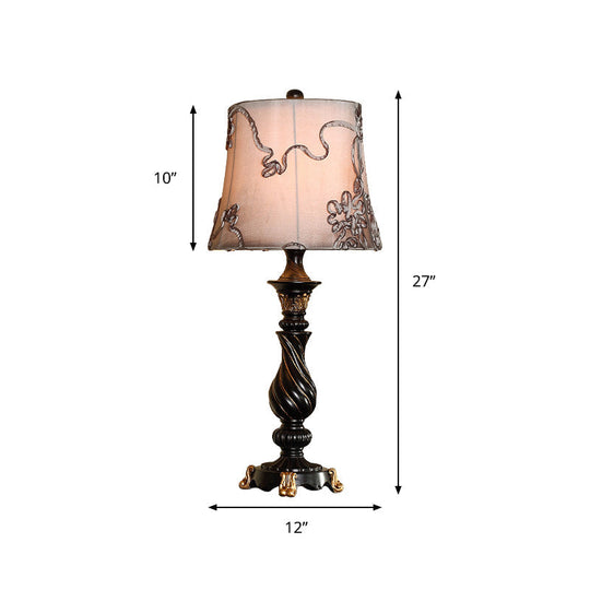 Black Drum Nightstand Lamp With Swirl Fabric Pattern & Blaster Base - Classic Design