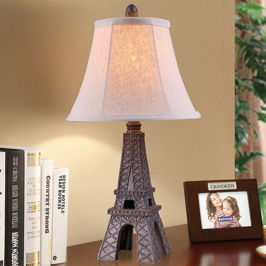 Paris Tower Desk Lamp With Bell Fabric Shade - Ideal For Country Bedroom Ambiance Flaxen