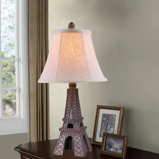 Paris Tower Desk Lamp With Bell Fabric Shade - Ideal For Country Bedroom Ambiance