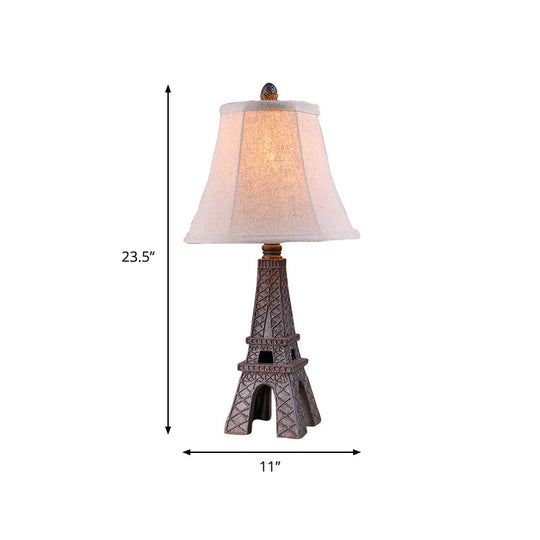 Paris Tower Desk Lamp With Bell Fabric Shade - Ideal For Country Bedroom Ambiance