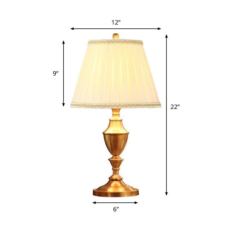 Lucie - Brass Night Table Lamp: Rustic Fabric Pleated Lampshade, Desk Light