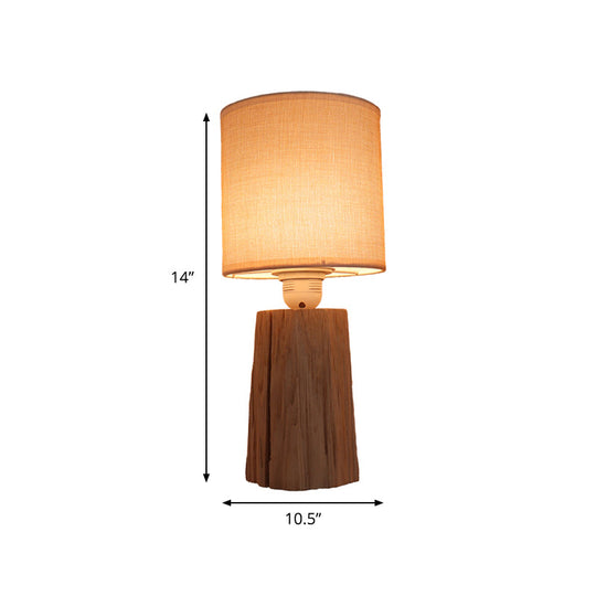 Classic Style Cylinder Fabric Bedroom Night Light With Wood Nightstand