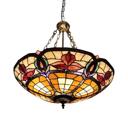Large Adjustable 2-Light Pendant Lighting for Kitchen Island - Aged Bronze with Stained Glass Shade and Metal Chain - Victorian Style