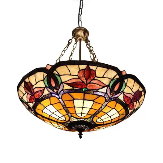 Grand luminaire suspendu réglable à 2 lumières pour îlot de cuisine - Bronze vieilli avec abat-jour en vitrail et chaîne en métal - Style victorien