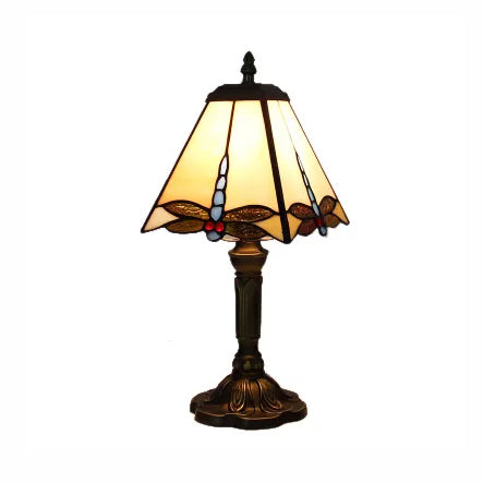 Dragonfly Stained Glass Table Lamp - Rustic 1-Light Lighting Beige