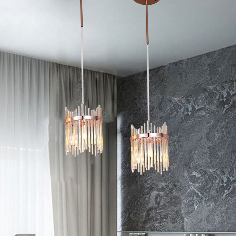 Rose Gold Modernism Ring Suspension Pendant Lamp with Crystal Rod and 1 Bulb