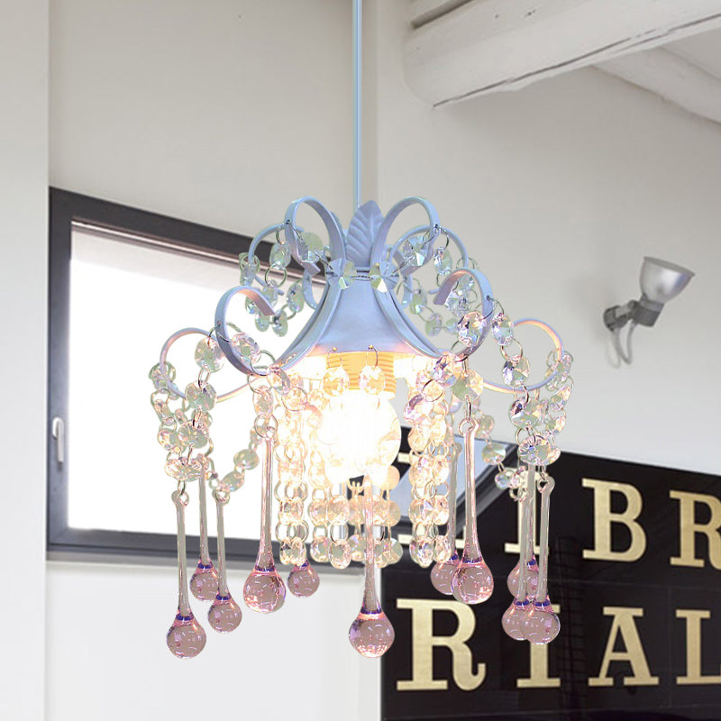 Hand-Cut Crystal Pendant Ceiling Lamp - Cascade Restaurant - Minimalist Design - Blue/Pink Down Lighting