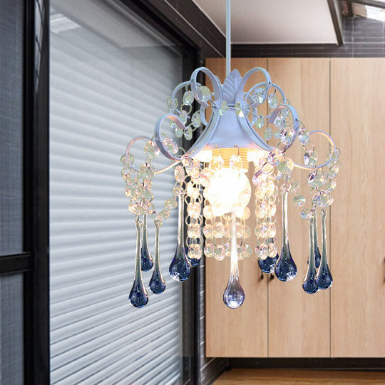 Hand-Cut Crystal Pendant Ceiling Lamp - Cascade Restaurant - Minimalist Design - Blue/Pink Down Lighting