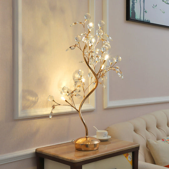 Beveled Crystal Table Light: Postmodern Led Nightstand Lamp In Gold