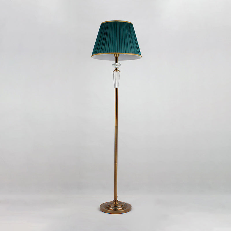 Minimalist Pleated Green Floor Lamp With Crystal Accent - 1 Light Standing For Living Room